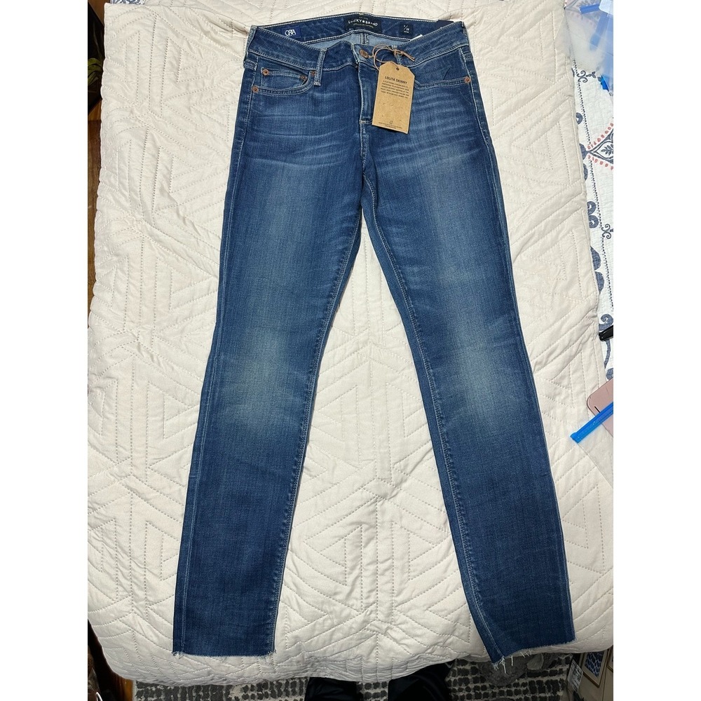 Lucky Brand Lolita Skinny Ankle Jeans 2/26 Woodruff Blue Denim Raw Hem 7W13814